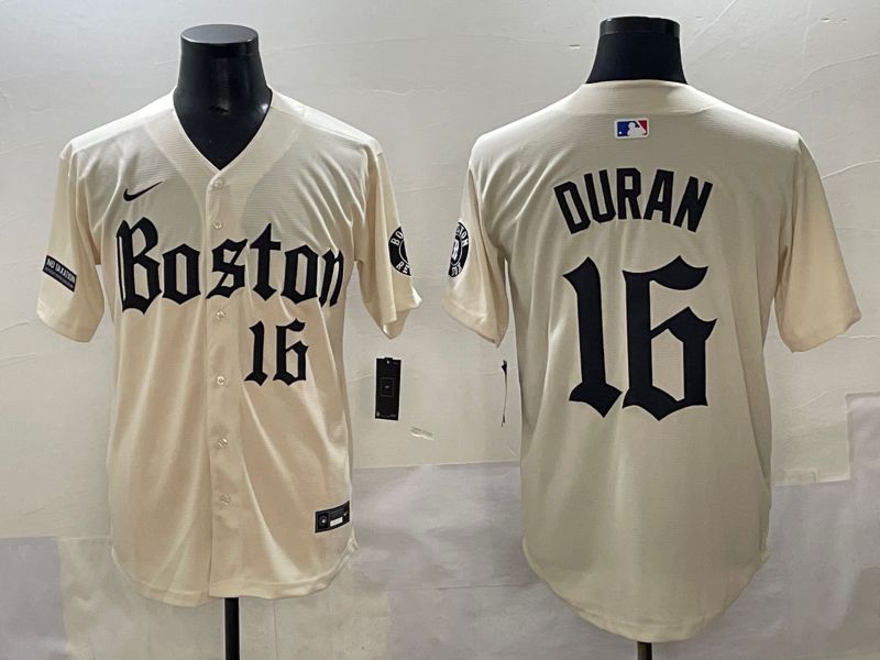 Men 2025 Boston Red Sox #16 Duran Cream Five generations Joint Name Nike MLB Jersey style 12->boston red sox->MLB Jersey